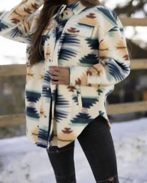 Aztec Shacket - Cream/Tan/Blue - ORDERING 8/7