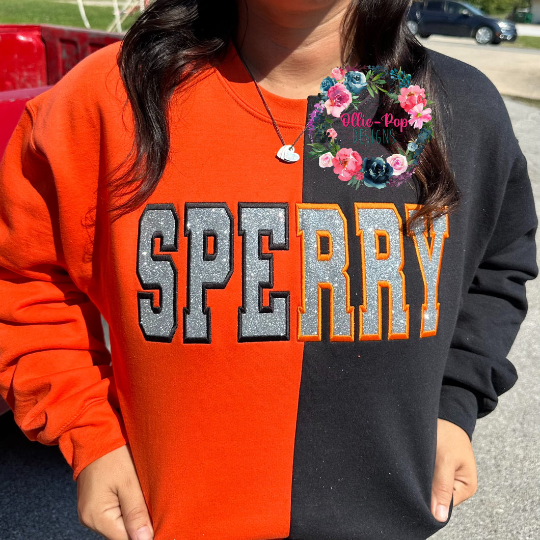 Custom Sweatshirt - Split Sweatshirt with glitter mascot text