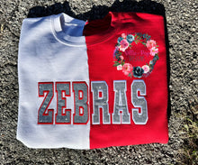 Load image into Gallery viewer, Custom Sweatshirt - Split Sweatshirt with glitter mascot text
