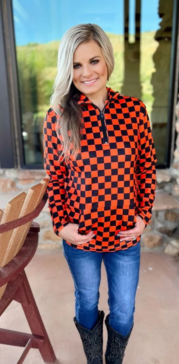 Checkered Pullover - Orange/Black