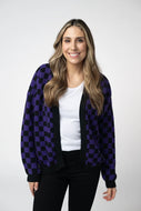 Checkered Cardigan - Purple/Black - IN STOCK NOW!