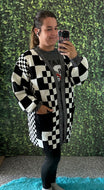 Checkered Cardigan - Long - Black/White - IN STOCK NOW!