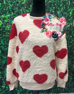 Valentine Ivory Sherpa Sweater with hearts