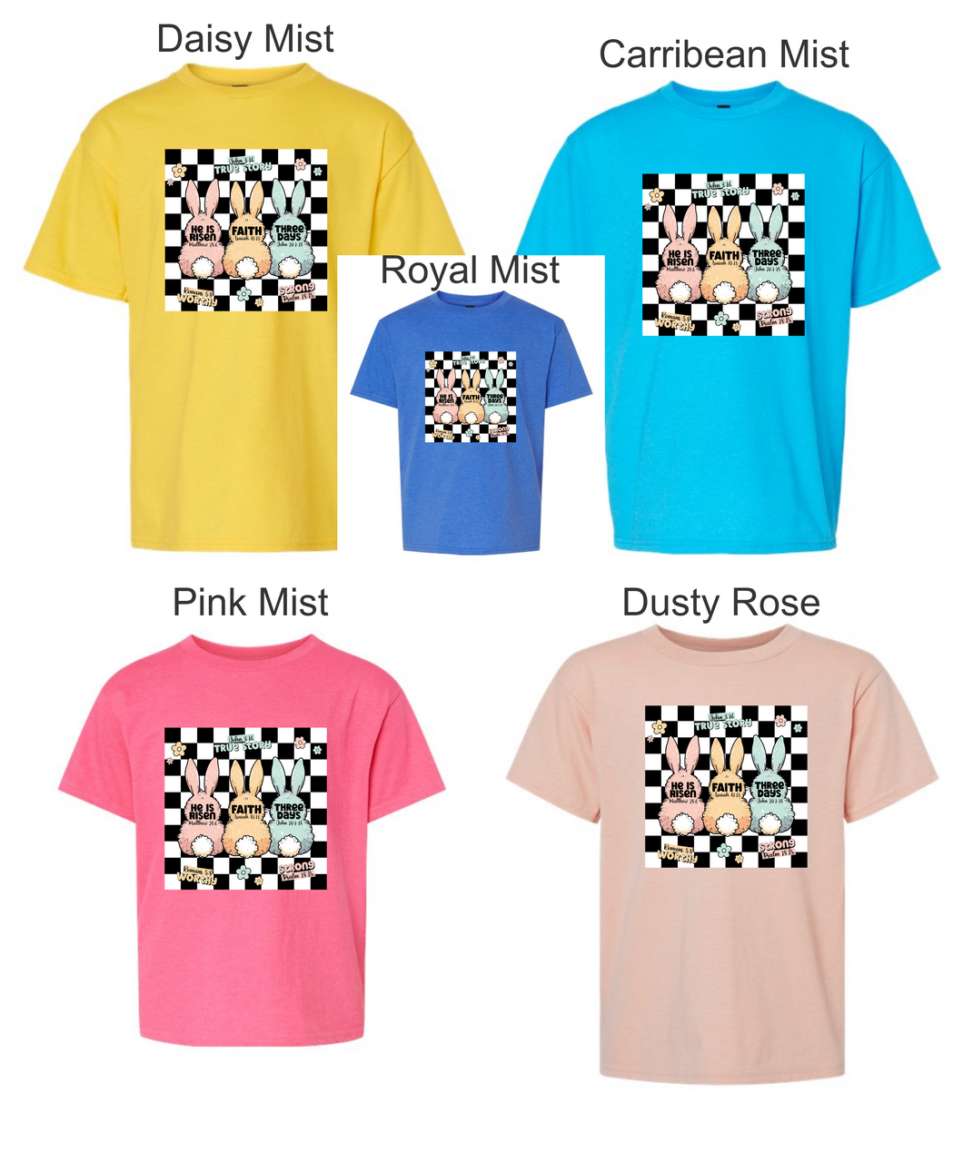 He is Risen (bunnies checkered) Youth