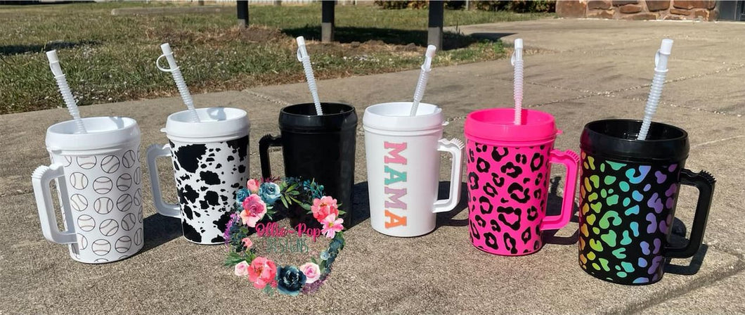 34oz Printed Cups with Lid and Straw
