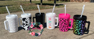 34oz Printed Cups with Lid and Straw